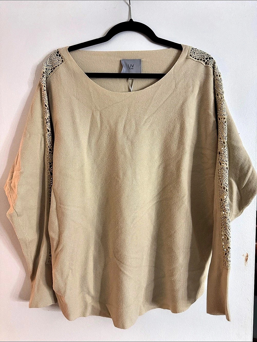 LIV Milano Embellished Sleeve Tunic in Beige Size XL NWT
